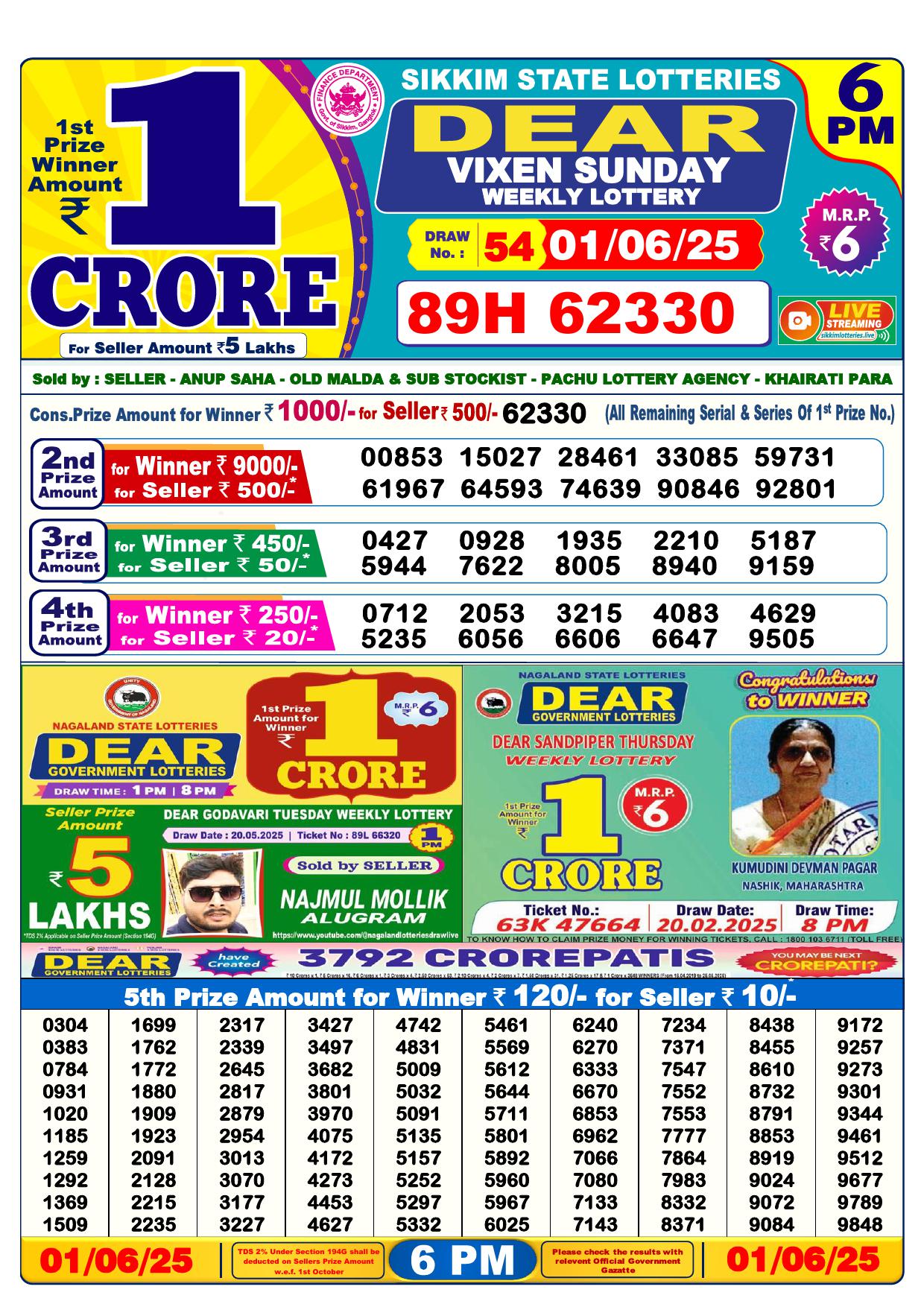 6pm lottery result 1
